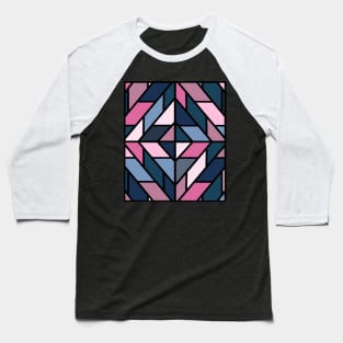 Geometric Pattern Tiles in Pink and Blue Baseball T-Shirt